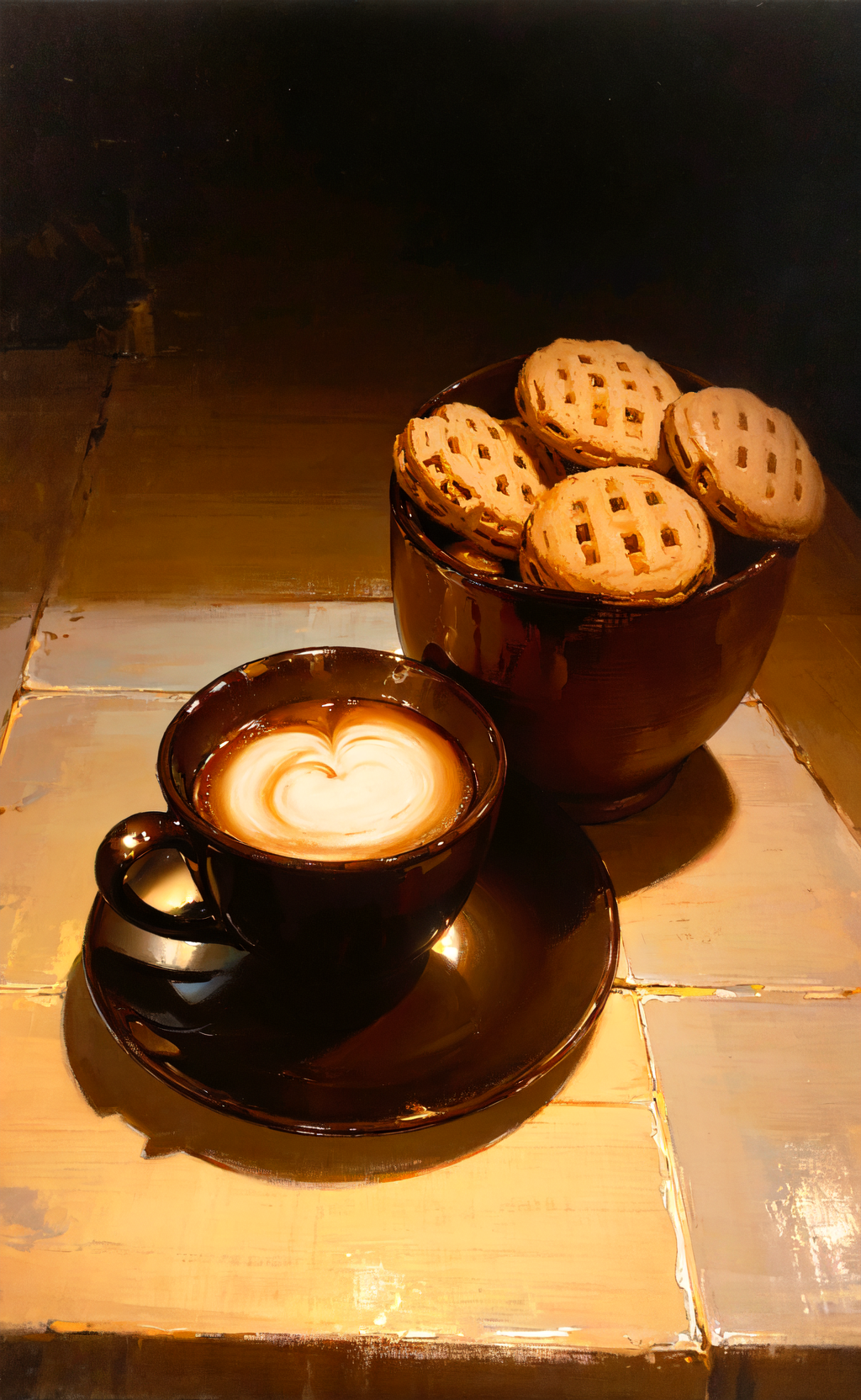 60717-2123418646-oil painting, food photography, cup of coffee, biscuits, soft lighting, volumetric lighting, rim lighting.png